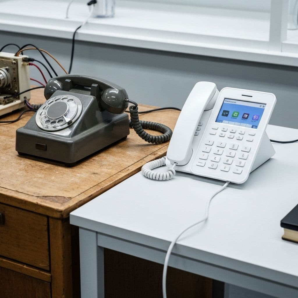 Ancien téléphone fixe RTC symbolisant la technologie obsolète à remplacer
